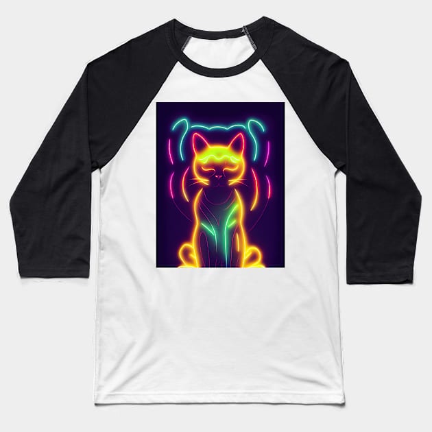 cat halloween neon Baseball T-Shirt by ComicsFactory